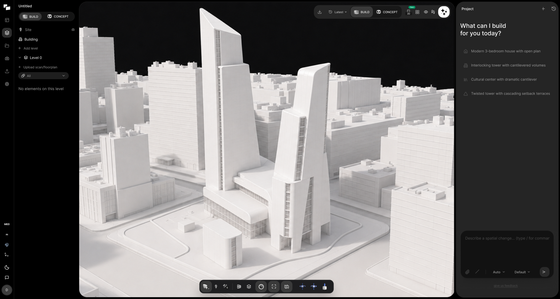 Imported site with surrounding context buildings in Treform's 3D viewport